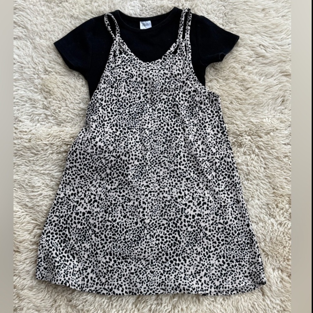 Zara Girls Leopard Sleeveless Dress with black tee